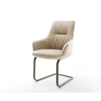 DELIFE Freischwinger Zelia-Flex mit Armlehnen Mikrofaser Beige Vintage Freischwinger flach Effektfinish Titan Taschenfederkern