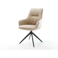 DELIFE Drehstuhl Zelia-Flex mit Armlehnen Mikrofaser Beige Vintage Kreuzgestell breit Schwarz 360° drehbar Wippfunktion Taschenfederkern