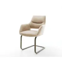 DELIFE Freischwinger Yago-Flex mit Armlehnen Mikrofaser Beige Vintage Freischwinger flach Effektfinish Titan Taschenfederkern