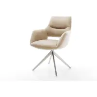 DELIFE Drehstuhl Yago-Flex mit Armlehnen Mikrofaser Beige Vintage Kreuzgestell breit Edelstahl 360° drehbar Wippfunktion Taschenfederkern