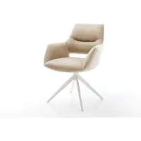 DELIFE Drehstuhl Yago-Flex mit Armlehnen Mikrofaser Beige Vintage Kreuzgestell breit Weiß 360° drehbar Wippfunktion Taschenfederkern