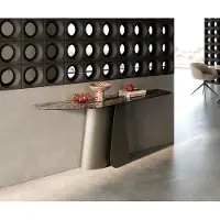 DELIFE Konsolentisch Edge Polygonal 180x50 cm Keramik Emperador Extra Lucidato Dunkelbraun Livos Metall Effektfinish Titan