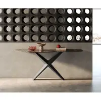 DELIFE Konsolentisch Edge Polygonal 180x50 cm Keramik Emperador Extra Lucidato Dunkelbraun Zentharo Metall Schwarz