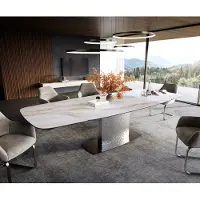 DELIFE Esstisch Edge Boot 200-300x120 cm Keramik Onyx Pearl Wave Edelstahl ausziehbar