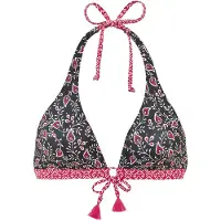 LASCANA Triangel-Bikini-Top "Louna", Damen, Gr. 40, Cup A/B, blau (schwarz bedruckt), Recycling-Polyamid, bedruckt, kontrastfarbene Details, Bikini-Oberteile Triangel-Bikini-Top, im Mustermix-Design