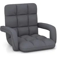 Costway Boden Gaming Stuhl für Erwachsene mit Rückenlehne, 6-stufig verstellbarer Bodenstuhl mit Armlehnen, Indoor Bodensofa Grau