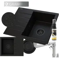 Granitan - Granitspüle - Küchenspüle - 57x46 cm - Schwarz - mit Siphon und Abtropffläche - MILANO