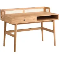 Beliani Schreibtisch Hellbraun Holzoptik MDF-Platte mit Holzbeinen Wiener-Geflecht Runterfallschutz Rechteckig 120x60 cm Modern Bürotisch Arbeitstisch