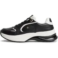 Tommy Hilfiger TH Monogram Leather Chunky Trainers, Weiblich, Erwachsener, Modische Sneakers, Schwarz, Naturfarben, Leder, 1 Stück(e)