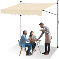 OEM Terrassenschirm 250 x 150 cm Beige – Verstelbarer Balkonschirm mit Handkurbel - Sonnenschutz ohne Bohren für Terrasse und Balkon