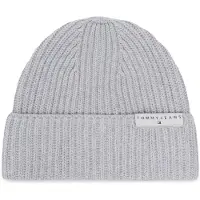 Tommy Hilfiger Beanie TOMMY JEANS "LINEAR LOGO BEANIE", Herren, grau (light grau heather), Strick, Baumwolle, unifarben, Mützen Beanie, Regular fit mit Markenlabel
