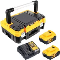 DeWalt DCB 1104 P2T Akku Starter Set 18 V mit 2x Akku 5,0 Ah + DCB 1104 Ladegerät + TSTAK