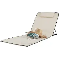 Markenlos Strandmatte XXL Gepolstert mit Kopfkissen - Verstellbare Rückenlehne - Beige