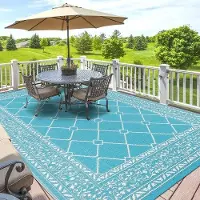 Markenlos Outdoorteppich wetterbeständig und UV-beständig - Großes Balkonteppich 150 x 210 cm - Kunstoffteppich grün für Terrasse und Garten