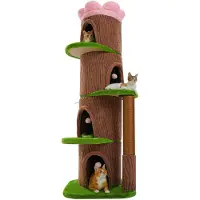 StarTech.com Hoher Kratzbaum - XL Kratzbaum aus Holz AMT0349BN - 174 cm - 5 Ebenen mit 4 Höhlen - Dicke Kratzstämme - Für große schwere Katzen
