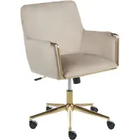 Beliani Schreibtischstuhl Beige Samtstoff mit Goldenem Gestell Höhenverstellbar Drehbar Neigungsfunktion Bürostuhl Chefsessel Bürosessel