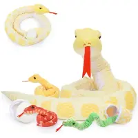 Sonstiges Riesen Plüsch-Schlange XXL 200cm Gelb mit 3 Babys Kuscheltier Einschlafhilfe Deko Geschenk
