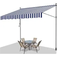 OEM Luifel für Balkon, Terrasse und Garten - UV- und Wasserschutz - Verstellbare Sonnenschirm 300cm blau-weiss