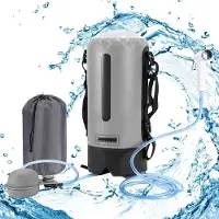 OEM Camping-Wasserschlauch - 12L Buitendouche mit Tragegriff - für Wandern, Outdoor-Aktivitäten, Klettern - mit Pomp und Transporttasche - Grau