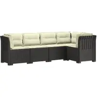 vidaXL 5-Sitzer Gartensofa mit Kissen Rattan-Look PP Hellgrau
