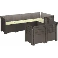 vidaXL 7-Sitzer Gartensofa mit Kissen Rattan-Look PP Hellgrau