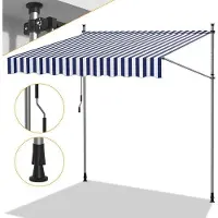 OEM Terrassenzäune - Sonnenschutz ohne Bohren für Terrasse und Balkon – Verstellbare Balkonmarkise mit Handkurbel 300cm Blau und Weiß