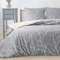 Generisch Bettwäsche 200 x 220 Microfaser 3-teilig - Winterbettwäsche mit Reißverschluss, 2 Kissenbezügen 80 x 80 cm, Zweig-Muster, Grau