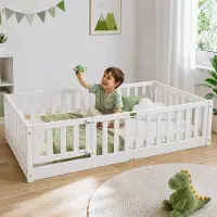 Alightup Kinderbett mit Rausfallschutz & Lattenrost, 80x160cm, Montessori Bodenbett mit seitlichem Ausstieg, Einzelbett für Jugendzimmer, Weiß