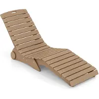 Costway Sonnenliege wetterfest, ergonomische Gartenliege mit Rollen, Liegestuhl aus HDPE, Terrassenliege bis 205kg belastbar, Relaxliege Braun