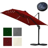 OEM Freie Sonnenschirm für Terrassen, Ø3m, UV 50+ Schutz, 360° Drehung, verstellbare Neigung, Handgriff für Öffnen und Schließen, mit LED, Rot