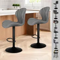 ALFORDSON Barhocker 2er Set, höhenverstellbar, schwenkbar, Sitzhöhe 59-81 cm, Stoff Grau