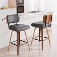 Sonstiges Drehbarer Barhocker 4er Set mit Rückenlehne, 65cm Sitzhöhe, Kunstleder & Massivholz, Mid-Century-Design, Dunkelgrau