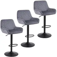 Sonstiges Barhocker 3er Set, höhenverstellbar, drehbar, Samtstoff, mit Rückenlehne und Armlehne, Grau