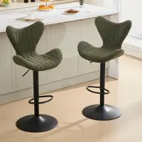 Sonstiges Barhocker 2er Set, Höhenverstellbar, 360° Drehbar, Chenille, Grün