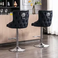 Sonstiges Samt Barhocker 2er Set, Höhenverstellbar, mit Löwenkopf-Zuggriff, Schwarz