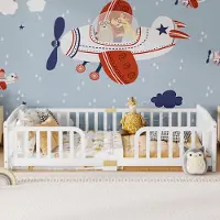 Flieks Kinderbett 90*200 cm mit Sicherheitsgitter, Mittelzugang, Holzbett Einzelbett, Kinder Klassisches Bett, Weiß