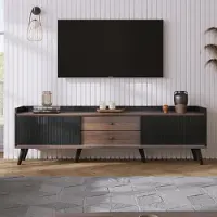 Sonstiges TV Schrank mit Schiebetür und 2 Schubladen 160x40x58cm Schwarz Holzoptik
