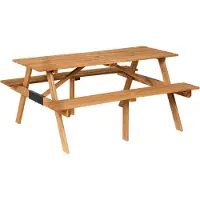 Beliani Picknicktisch-Set Hellbraun Tannenholz Lattenoptik Modernes Design Gartenmöbel-Set Picknicktisch Rechteckig 150 cm mit 2 Bänken und Schirmloch