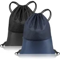 Unyqoos Sportbeutel mit Kordelzug – 40 x 50 cm, wasserdichter Turnbeutel mit Front-Reißverschluss, verstellbarer Schulterriemen, schwarz/blau, 2er-Set für Fitness & Schule