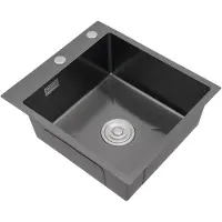 StarTech.com Küchenspüle - Edelstahl - Einzelbecken - Aufsatzmontage - Mit Ablaufgarnitur - Ohne Armatur - 45x50 cm - Schwarz