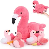 Sonstiges Plüsch Flamingo sitzend 45cm mit 4 Baby im Bauch Rosa Stofftier Dekokissen Geschenk