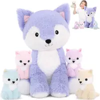 Sonstiges XXL Fuchs Kuscheltier mit 4 Babys im Bauch, 48cm, sitzend, Plüschtier, Geschenk für Kinder, Purple-white