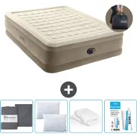 Intex Luftbett - 2 Personen - 152 x 203 x 46 cm - Beige - Inklusive Pumpe - Spannbettuch - Küssen - Reperaturset en Kissenschutz