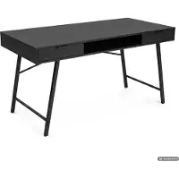 Akord Computerschreibtisch im Industrial-Stil Schwarz ARDEN 120 cm 2 Schubladen 1 Ablage Schwarze Beine