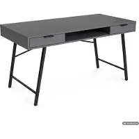 Akord Computerschreibtisch im Industrial-Stil Graphit ARDEN 120 cm 2 Schubladen 1 Ablage Schwarze Beine