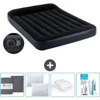 Intex Airbed - Doppelbett - 137 x 191 x 25 cm - Blau - Inklusive Pumpe - Spannbettuch - Küssen - Reperaturset en Kissenschutz