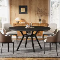 Tribesigns Runder Esstisch für 4 Personen,120 CM Runder Esszimmertisch mit Metallfuß, Küchentisch mit Ablagefach, Esszimmer, Wohnzimmer, Schwarz