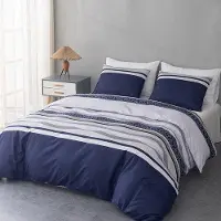 Markenlos Bedding Beddengoedset, 3 stuks, microvezel dekbedovertrekset 200 x 200 cm + 2 kussenslopen 80 x 80 cm, strepen - blauw