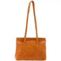 I Fratelli Firenze Damen Schultertasche aus echtem, vollnarbigem Rundleder "Vacchetta" mit Reißverschluss, hergestellt in Italien