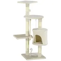 StarTech.com Katzenkratzbaum - Kletterbaum - Mit Katzentoilette - Mit Spielball und Seil - 4 Ebenen - 40 x 40 x 116 cm - Beige